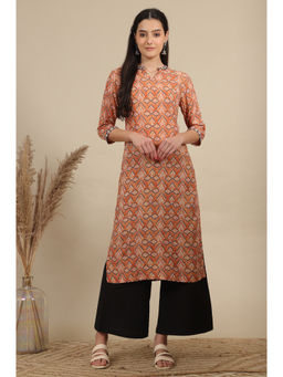 Aurelia - Orange Geometric Printed Modal Straight Kurta