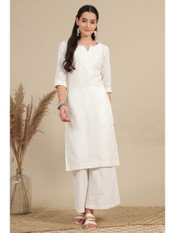 Aurelia - White Thread Embroidered Pure Cotton Straight Kurta