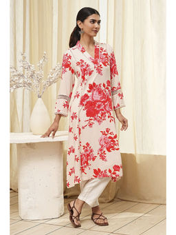 Biba - Women Red and Cream Floral Printed Straight Kurta
