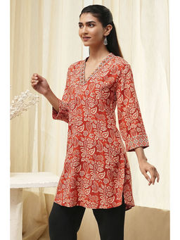 Biba - Women Brown Viscose Rayon Straight Kurti