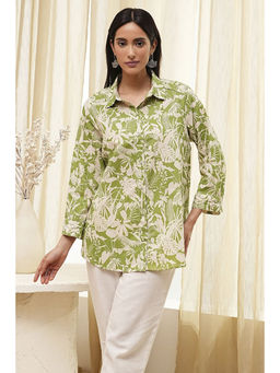 Biba - Women Natural Green Straight Shirt