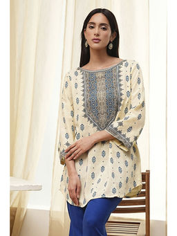Biba - Women Beige-Blue Straight Short Kurti