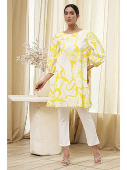 Biba - Women Off White Lime Cotton Straight Kurta