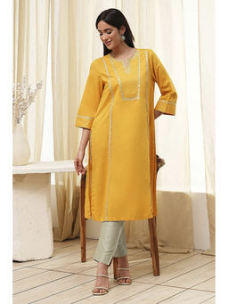 Biba - Women Ochre Yellow Straight Kurta