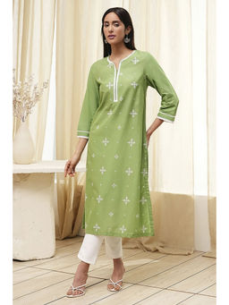 Biba - Women Olive Green Straight Kurta