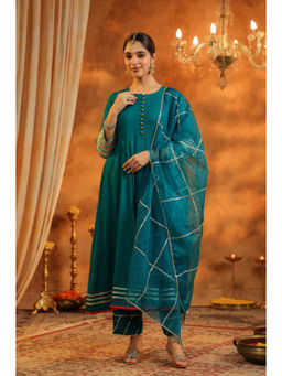 Rain & Rainbow - Teal Regular Gotta Patti Anarkali Kurta Pant and Dupatta (Set of 3)