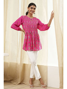 Biba - Women Pink Viscose Straight Printed Tunic
