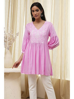 Biba - Women Pink Rayon Straight Short Kurti
