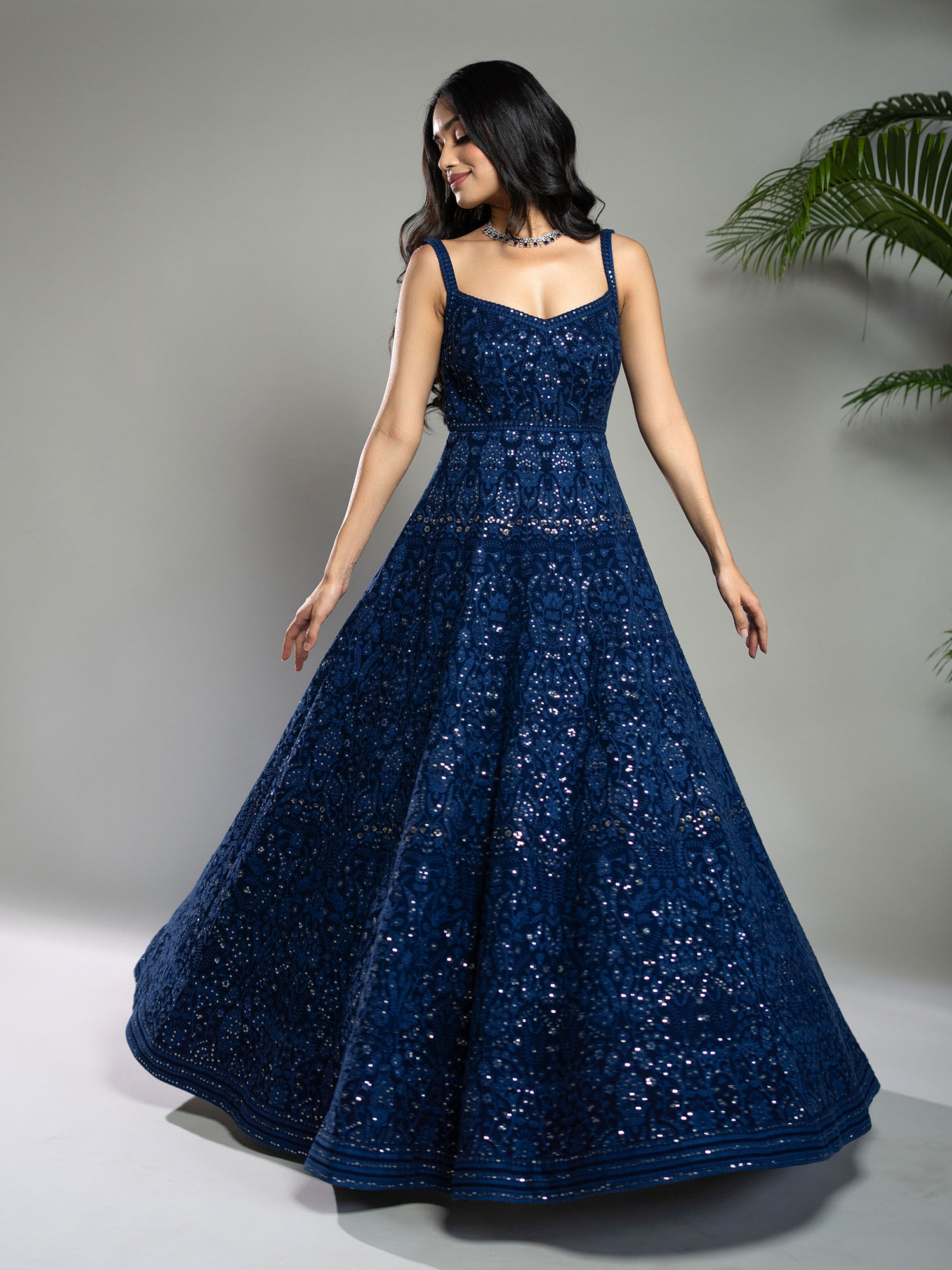 shahmeen husain Royal Blue Chikankari Maxi Dress with Dupatta-picture-26