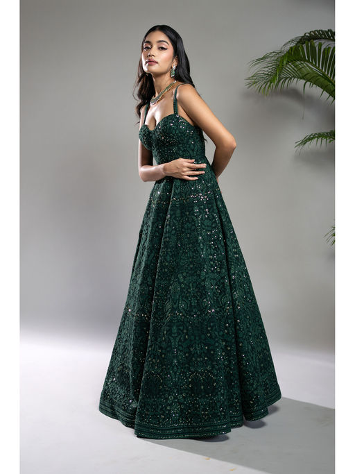 green chikankari dress IZNIK DARK GREEN SHIFFLE CHIKANKARI DRESS 3PC  GoodLuck Collections