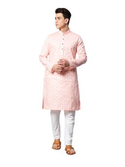 Manthan - Mens Printed Blended Cotton Kurta (Peach)