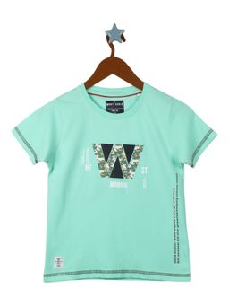 Monte Carlo - Boys Cotton Blend Printed Sea Green T-Shirt