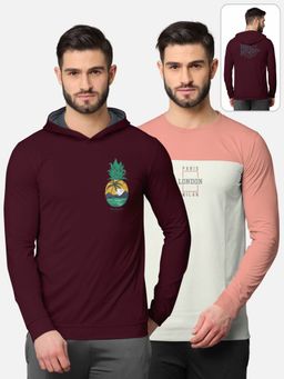BULLMER - Trendy Front & Back Printed Full Sleeve T-shirt For Men Multi-color (Pack of 2)