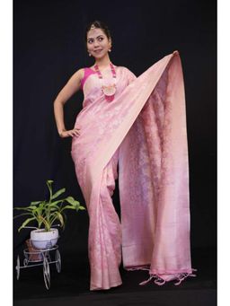Isadora Life - Womens Woven Tassels Pink Pre-Draped Saree with Unstitched Blouse