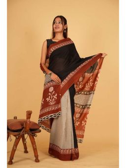 Isadora Life - Womens Printed Multi-Color Pre-Draped Saree with Unstitched Blouse