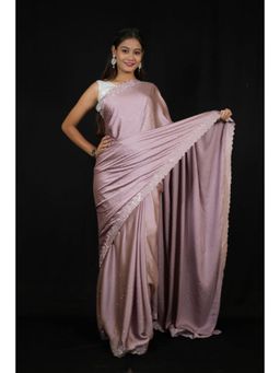 Isadora Life - Womens Sequined Purple Pre-Draped Saree with Unstitched Blouse