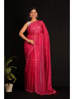 Isadora Life - Womens Sequined Tassels Pink Pre-Draped Saree with Unstitched Blouse