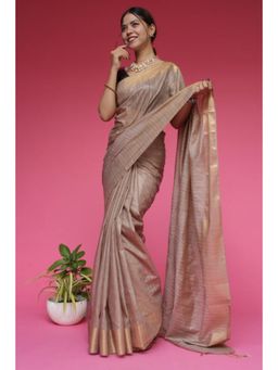 Isadora Life - Womens Stripes Zari Beige Pre-Draped Saree with Unstitched Blouse