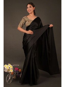 Isadora Life - Womens Plain Black Pre-Draped Saree with Unstitched Blouse