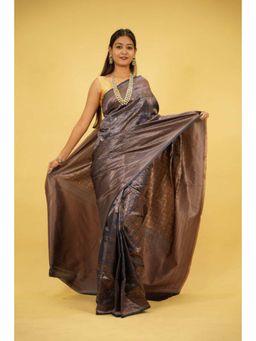 Isadora Life - Womens Zari Printed Blue Pre-Draped Saree with Unstitched Blouse