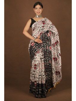 Isadora Life - Womens Kalamkari Printed Off White Pre-Draped Saree with Unstitched Blouse