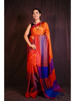 Isadora Life - Womens Colorblock Embroidered Multi-Color Pre-Draped Saree with Unstitched Blouse