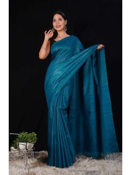 Isadora Life - Womens Stripes Tassels Blue Pre-Draped Saree with Unstitched Blouse