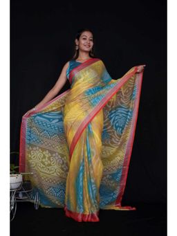 Isadora Life - Womens Printed Multi-Color Pre-Draped Saree With Unstitched Blouse