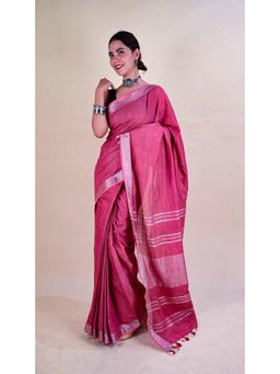 Isadora Life - Womens Woven Tassels Pink Pre-Draped Saree With Unstitched Blouse