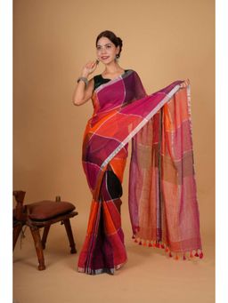 Isadora Life - Womens Woven Tassels Multi-Color Pre-Draped Saree With Unstitched Blouse