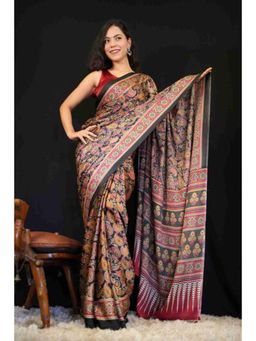 Isadora Life - Womens Printed Multi-Color Pre-Draped Saree With Unstitched Blouse