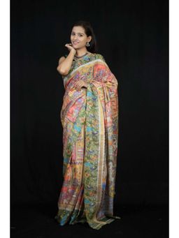 Isadora Life - Womens Printed Multi-Color Pre-Draped Saree With Unstitched Blouse