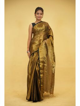 Isadora Life - Womens Woven Tassels Gold Pre-Draped Saree With Unstitched Blouse