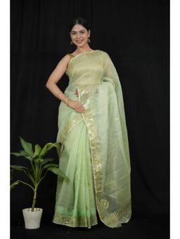 Isadora Life - Womens Sequined Gota Green Pre-Draped Saree With Unstitched Blouse