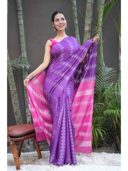 Isadora Life - Womens Woven Tassels Lavender Pre-Draped Saree With Unstitched Blouse