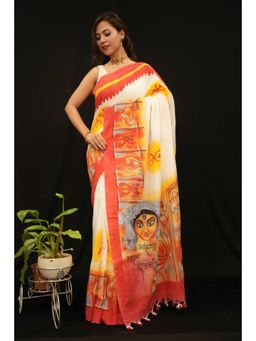 Isadora Life - Womens Printed Tassels Multi-Color Pre-Draped Saree With Unstitched Blouse