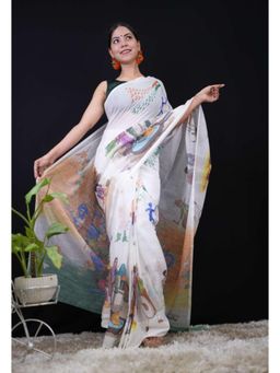 Isadora Life - Womens Printed Multi-Color Pre-Draped Saree With Unstitched Blouse
