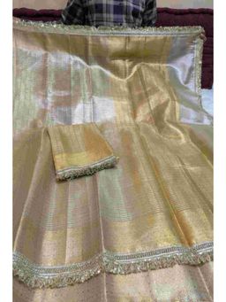 Isadora Life - Womens Woven Zari Gold Pre-Draped Saree With Unstitched Blouse