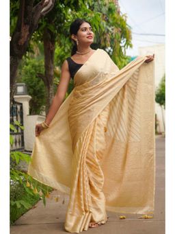 Isadora Life - Womens Stripes Tassels Beige Pre-Draped Saree With Unstitched Blouse