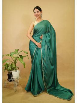 Isadora Life - Womens Solid Sequined Green Pre-Draped Saree With Unstitched Blouse