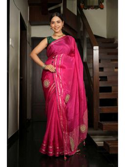 Isadora Life - Womens Embroidered Gota Pink Pre-Draped Saree With Unstitched Blouse