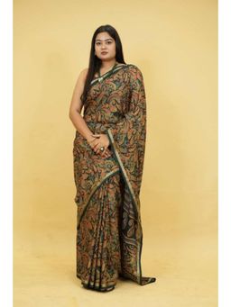 Isadora Life - Womens Paisley Printed Multi-Color Pre-Draped Saree With Unstitched Blouse