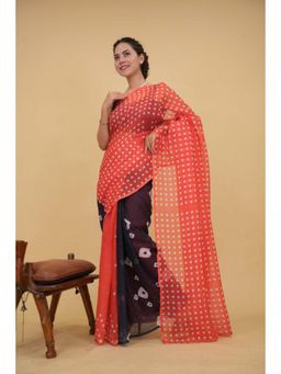 Isadora Life - Womens Polka Dots Bandhani Multi-Color Pre-Draped Saree With Unstitched Blouse