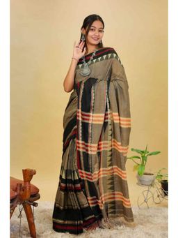 Isadora Life - Womens Woven Tassels Grey Pre-Draped Saree With Unstitched Blouse
