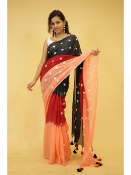 Isadora Life - Womens Printed Tassels Multi-Color Pre-Draped Saree With Unstitched Blouse