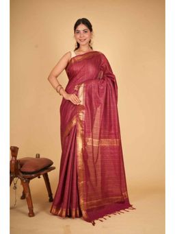 Isadora Life - Womens Checks Zari Pink Pre-Draped Saree With Unstitched Blouse