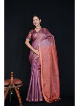 Isadora Life - Womens Ombre Tassels Purple Pre-Draped Saree With Unstitched Blouse
