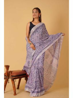 Isadora Life - Womens Floral Tassels Lavender Pre-Draped Saree With Unstitched Blouse