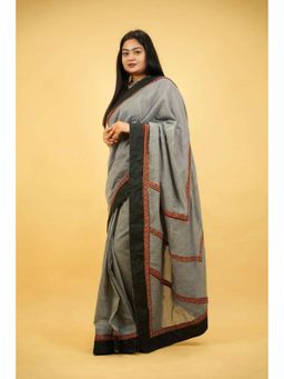 Isadora Life - Womens Printed Grey Pre-Draped Saree With Unstitched Blouse