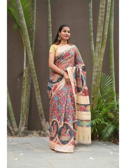 Isadora Life - Womens Printed Multi-Color Pre-Draped Saree With Unstitched Blouse